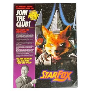 Star Fox Nintendo Power Super Power Club Poster 1993 SNES Promo Insert Folded